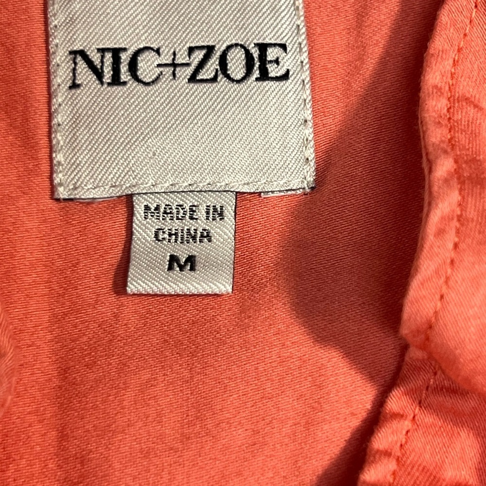NIC+ZOE Peach Ruffle V‑Neck Dress Cotton Blend Pockets Women’s Medium M - Picture 4 of 6